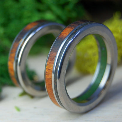 High Under Joshua Set | Titanium, Marijuana & Desert Ironwood Wedding Ring Set - Minter and Richter Designs