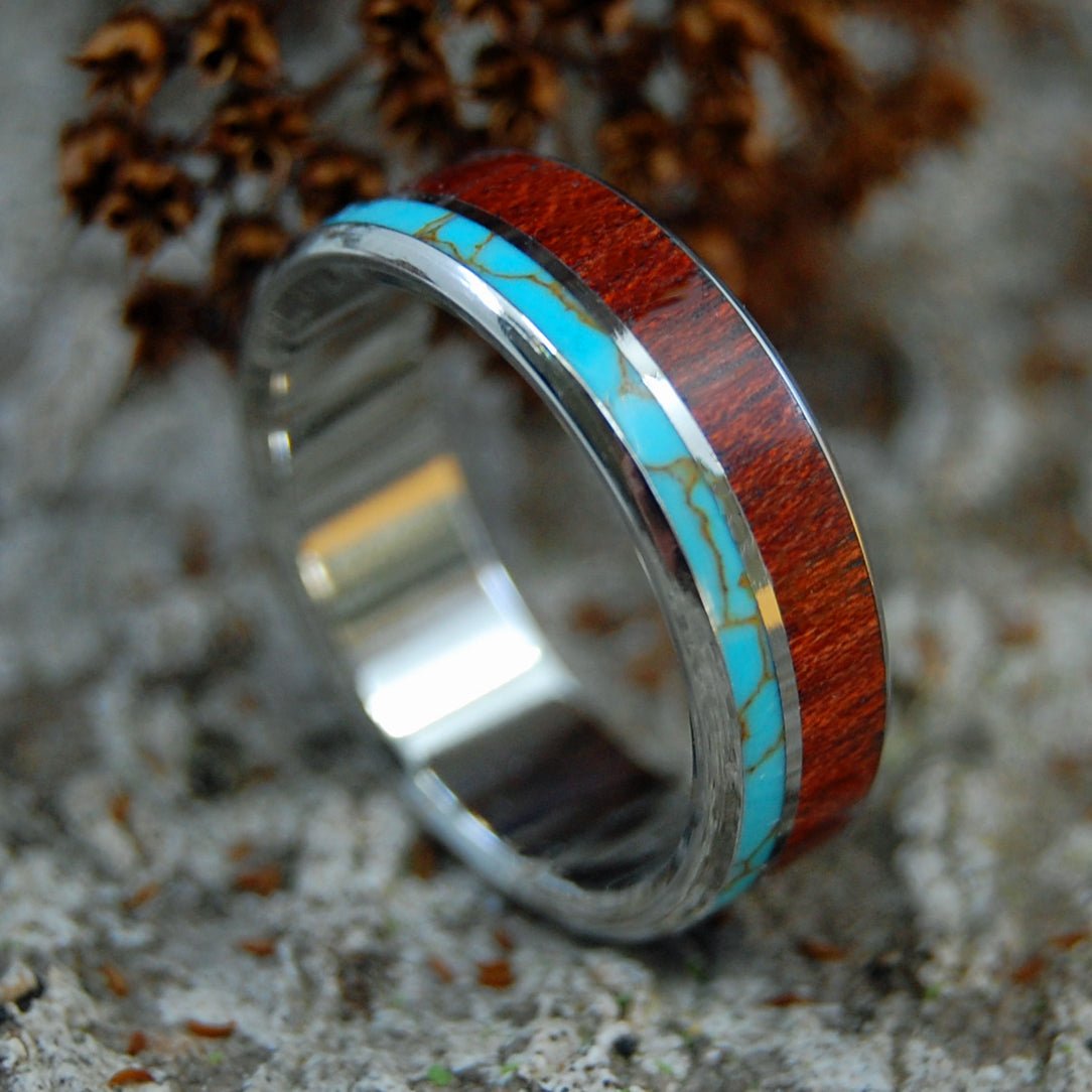 Himalayan Kings | Men's Tibetan Turquoise, Bloodwood & Titanium Wedding Ring - Minter and Richter Designs