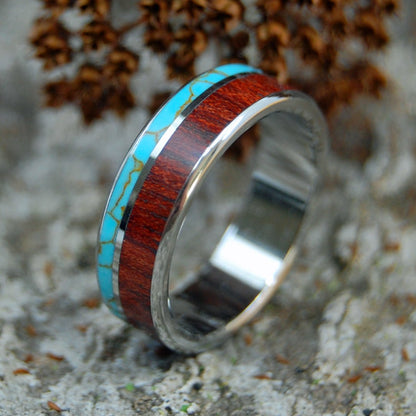 Himalayan Kings | Men's Tibetan Turquoise, Bloodwood & Titanium Wedding Ring - Minter and Richter Designs