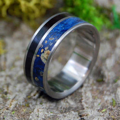 His Heart Listens | Men's Ebony, Blue Box Elder Wood & Titanium Wedding Ring - Minter and Richter Designs