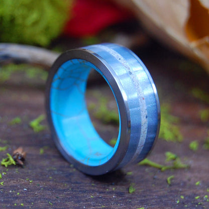 Hold Me Closer | Men's Gray Marbled Resin, Beach Sand, & Tibetan Turquoise Wedding Ring - Minter and Richter Designs