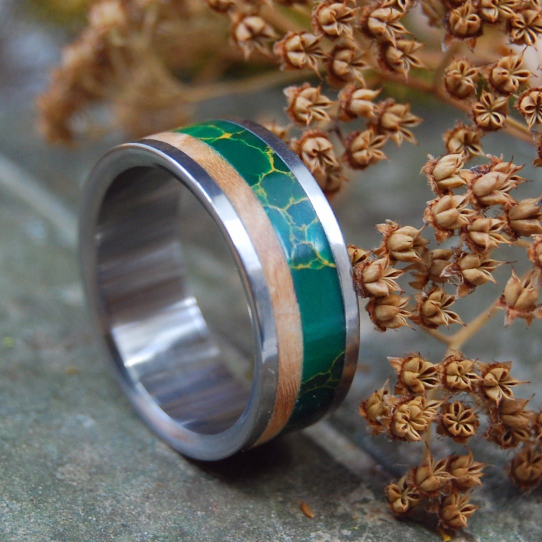 Hold My Hand | Men's Egyptian Jade, Wood & Titanium Wedding Ring - Minter and Richter Designs