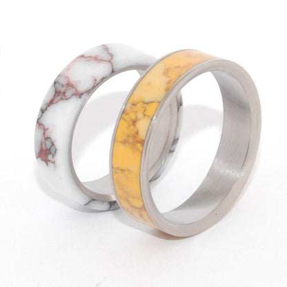 Horse & Honey | Wild Horse Jasper Stone & Honey Jasper Stone - Titanium Wedding Ring Set - Minter and Richter Designs