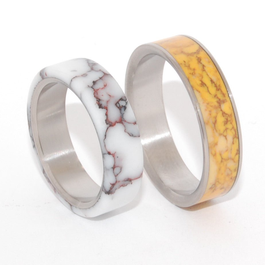 Horse & Honey | Wild Horse Jasper Stone & Honey Jasper Stone - Titanium Wedding Ring Set - Minter and Richter Designs