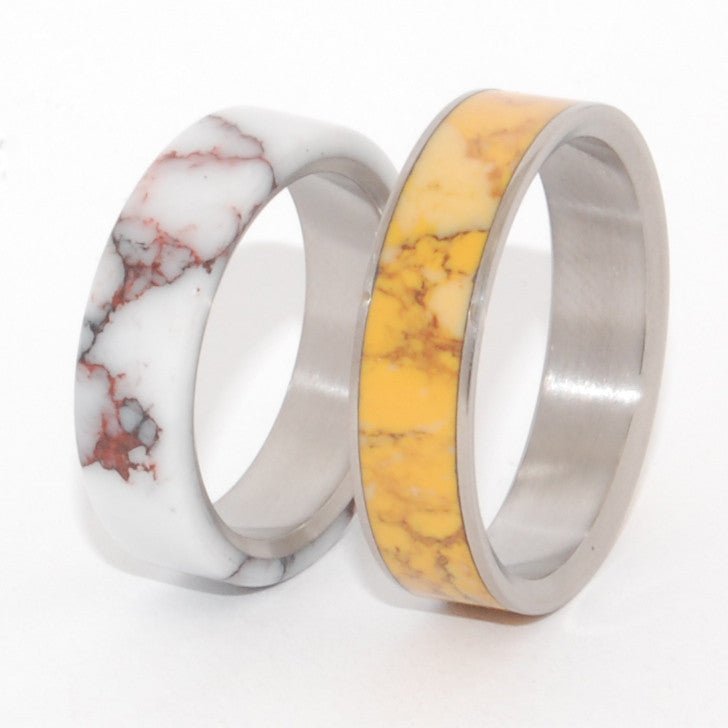 Horse & Honey | Wild Horse Jasper Stone & Honey Jasper Stone - Titanium Wedding Ring Set - Minter and Richter Designs