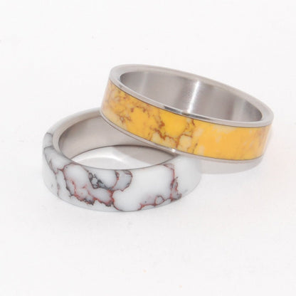 Horse & Honey | Wild Horse Jasper Stone & Honey Jasper Stone - Titanium Wedding Ring Set - Minter and Richter Designs