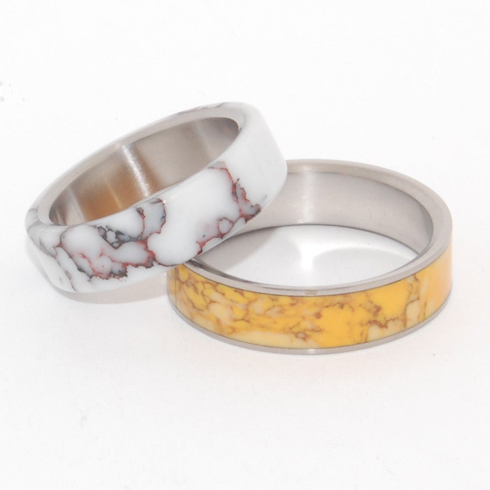 Horse & Honey | Wild Horse Jasper Stone & Honey Jasper Stone - Titanium Wedding Ring Set - Minter and Richter Designs