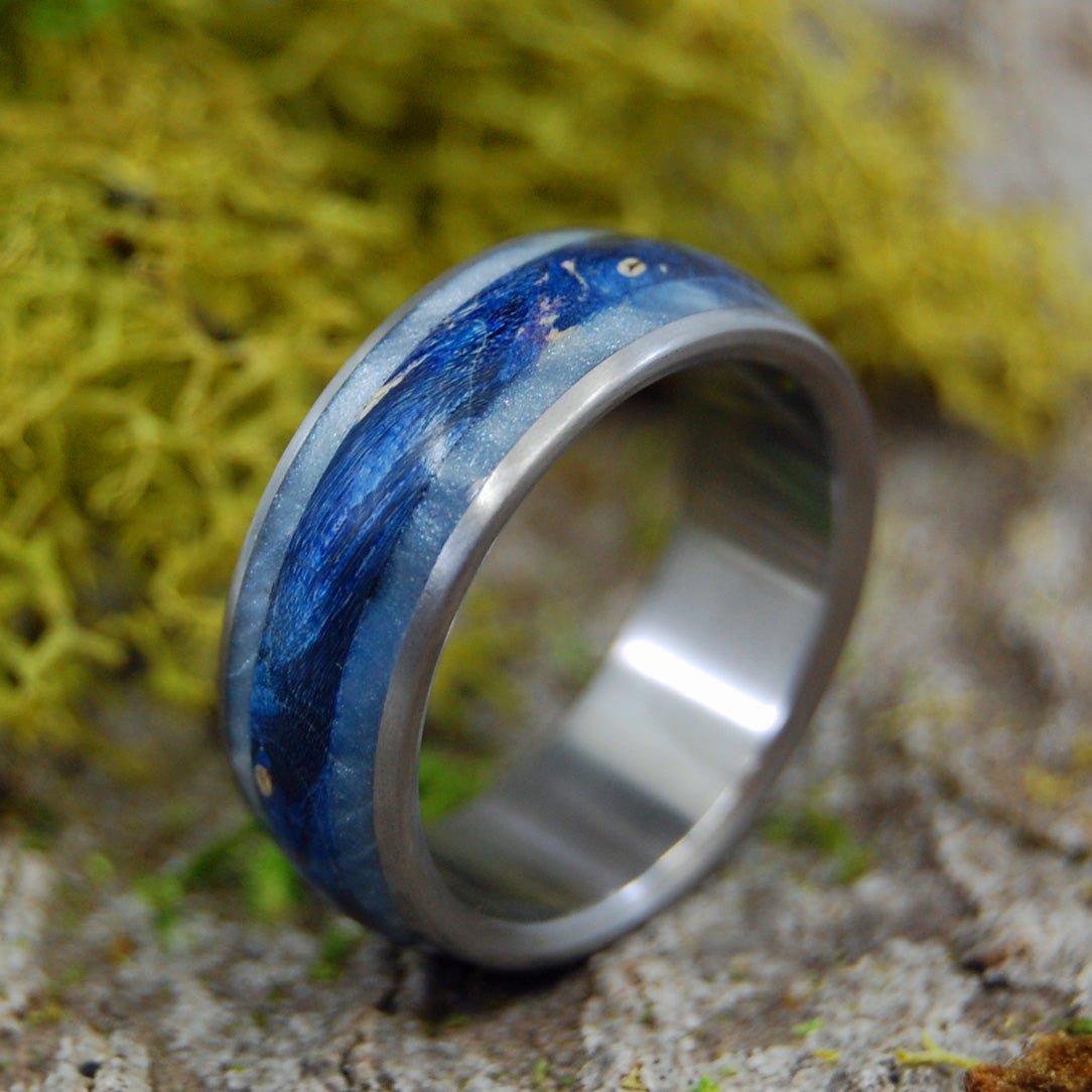 How Dark Is Your Ocean | Men's Dark Blue Box Elder, Gray Marbled Opalescent & Titanium Wedding Ring - Minter and Richter Designs