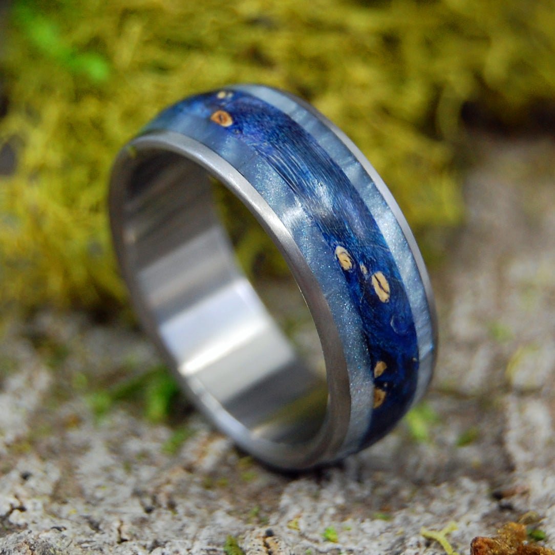 How Dark Is Your Ocean | Men's Dark Blue Box Elder, Gray Marbled Opalescent & Titanium Wedding Ring - Minter and Richter Designs