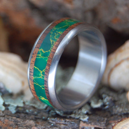 How Green The Valley | Men's Egyptian Jade Stone, Koa Wood & Titanium Wedding Ring - Minter and Richter Designs