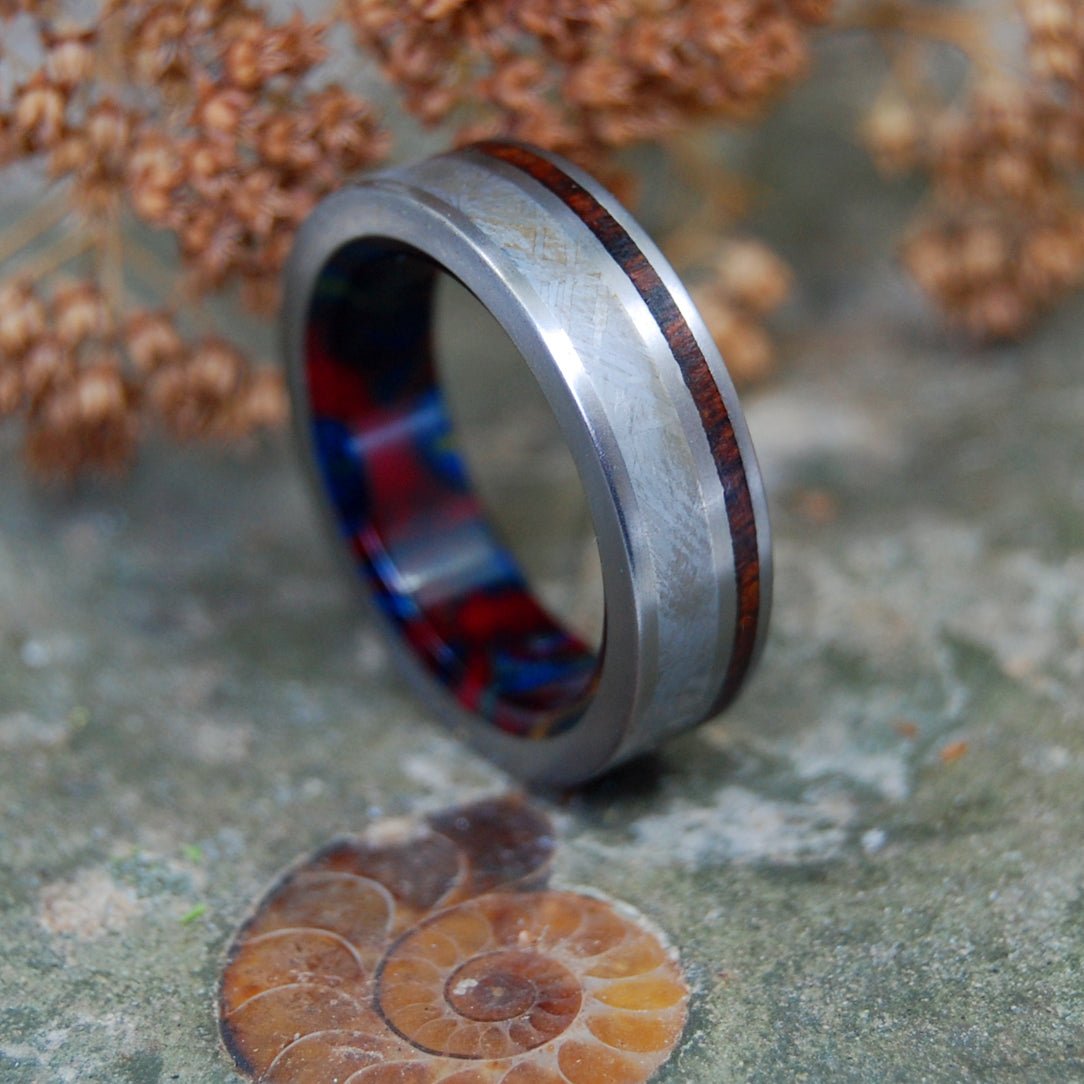 How The World Began | Men's Meteorite, Wood & Titanium Wedding Ring - Minter and Richter Designs