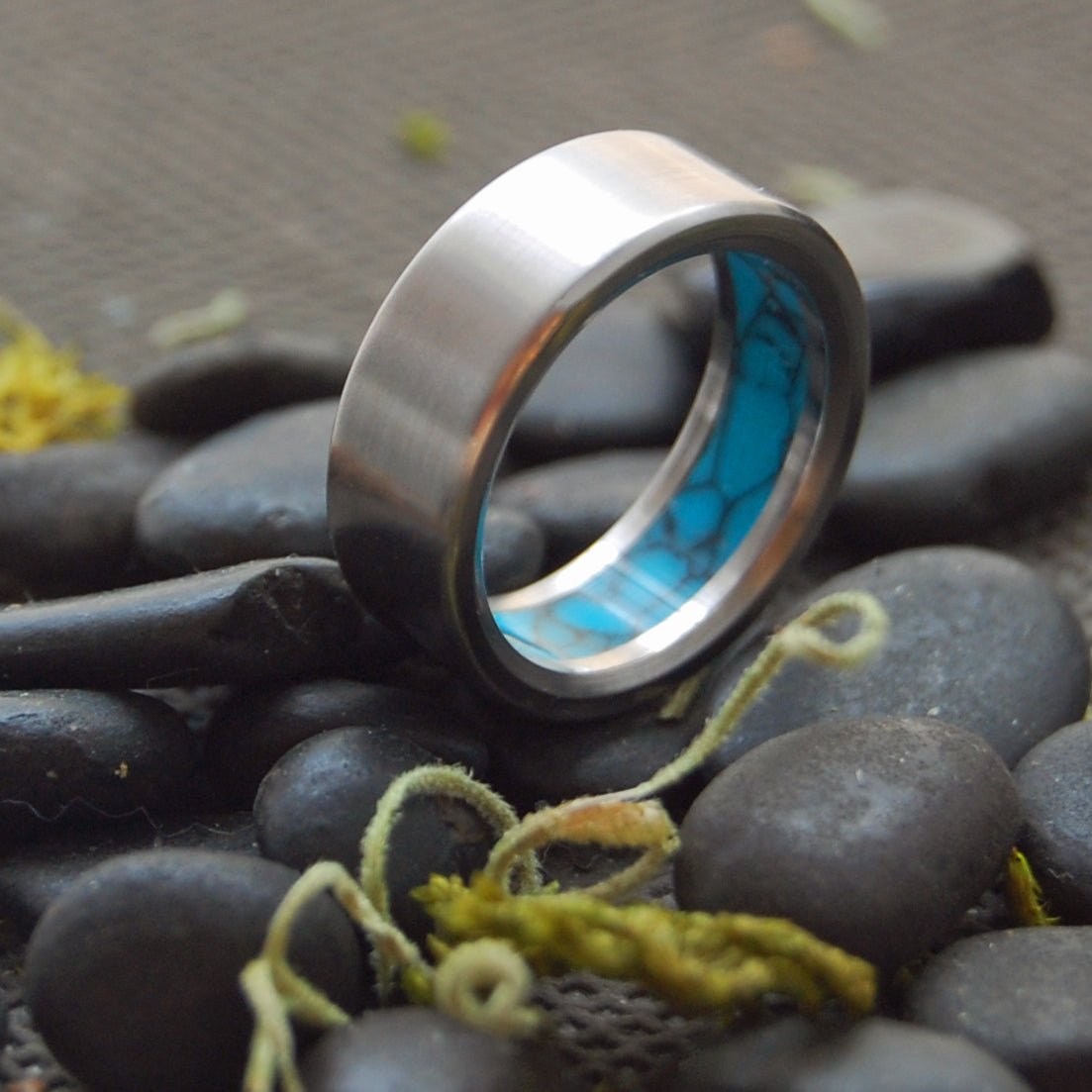 Humble Lake | Men's Turquoise Stone & Titanium Wedding Ring - Minter and Richter Designs