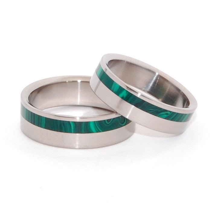 Hummingbird | Malachite Stone & Titanium - Unique Wedding Ring Set - Minter and Richter Designs