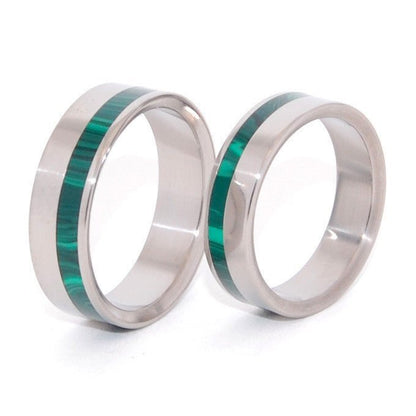 Hummingbird | Malachite Stone & Titanium - Unique Wedding Ring Set - Minter and Richter Designs