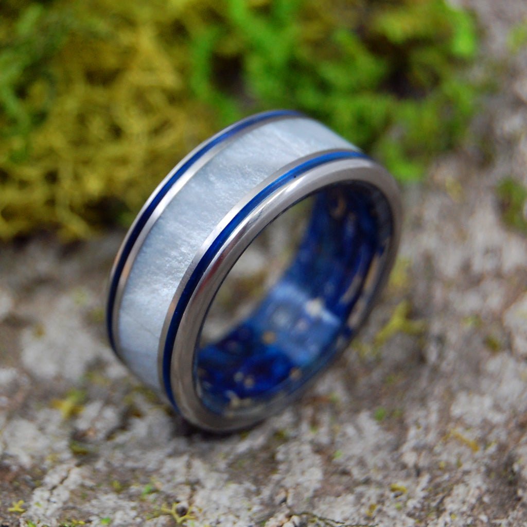 Hurricane Love | Men's Box Elder Wood, Gray Pearl & Titanium Wedding Ring - Minter and Richter Designs