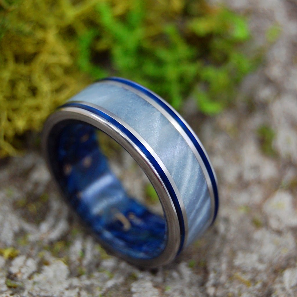 Hurricane Love | Men's Box Elder Wood, Gray Pearl & Titanium Wedding Ring - Minter and Richter Designs