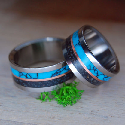 I Lava Iceland Ii | Icelandic Beach Sand, Turquoise & Copper - Wedding Ring Set - Minter and Richter Designs