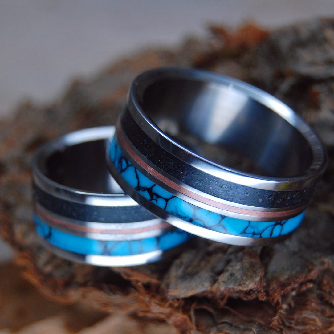 I Lava Iceland Iii | Icelandic Beach Sand, Turquoise & Copper - Wedding Ring Set - Minter and Richter Designs