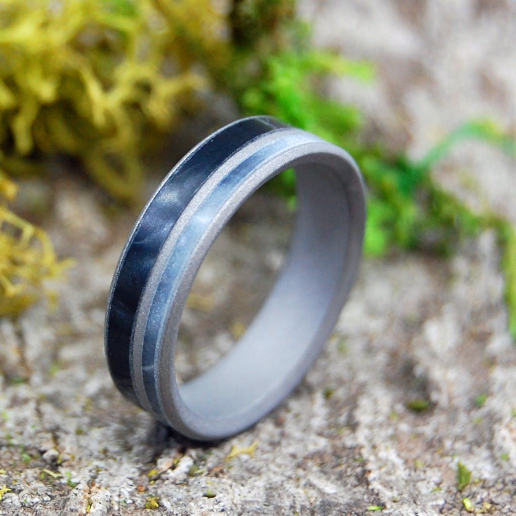 I Mean Business | Men's Black & Gray Pearl Marbled Resin & Titanium Wedding Ring - Minter and Richter Designs