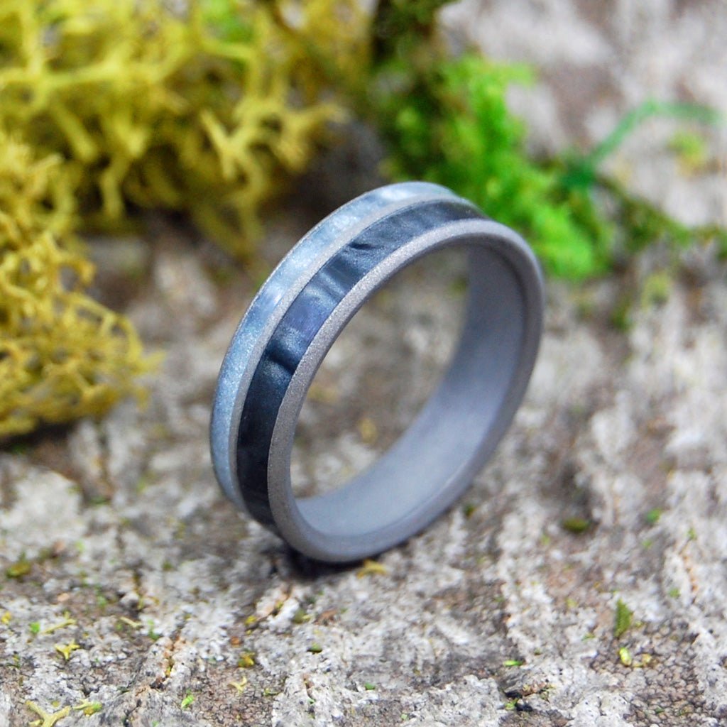 I Mean Business | Men's Black & Gray Pearl Marbled Resin & Titanium Wedding Ring - Minter and Richter Designs