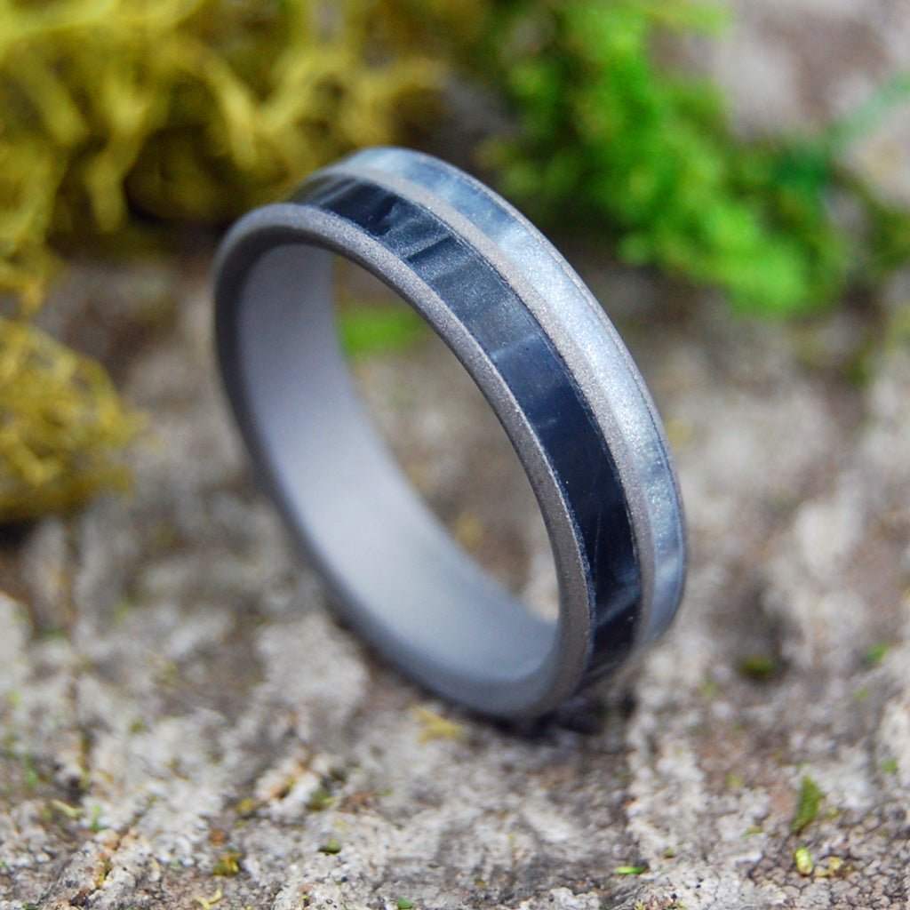 I Mean Business | Men's Black & Gray Pearl Marbled Resin & Titanium Wedding Ring - Minter and Richter Designs