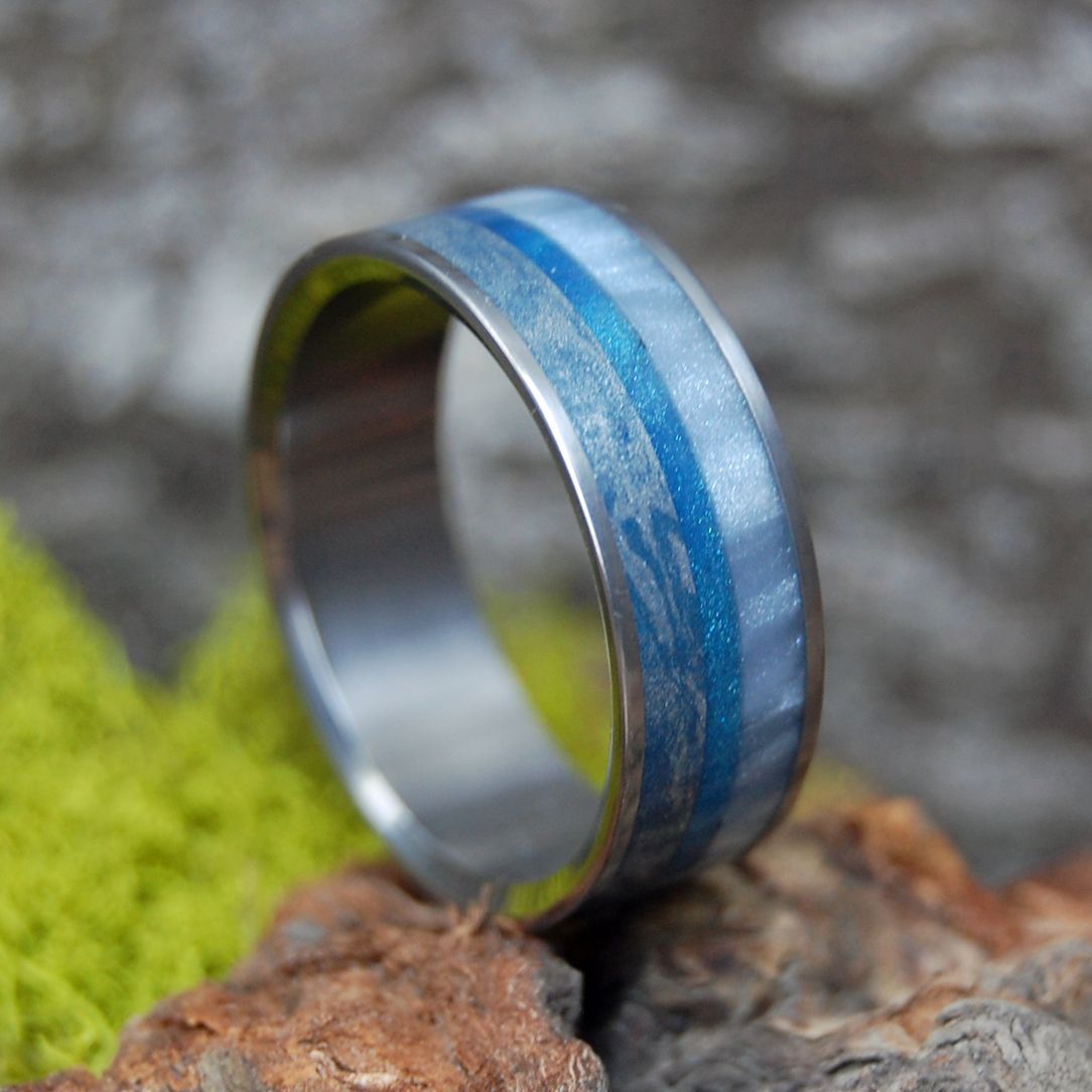 Icebreaker | Men's Blue Silver Mokume Gane, Resin & Titanium Wedding Ring - Minter and Richter Designs