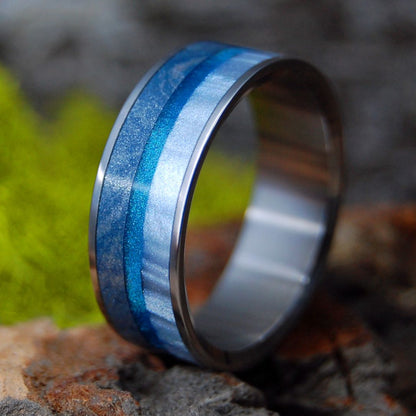 Icebreaker | Men's Blue Silver Mokume Gane, Resin & Titanium Wedding Ring - Minter and Richter Designs