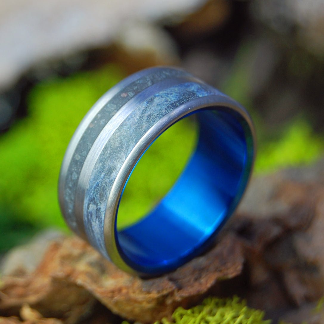 Iceland Blue Blue | Men's Blue Box Elder Wood, Icelandic Sand & Titanium Wedding Ring - Minter and Richter Designs