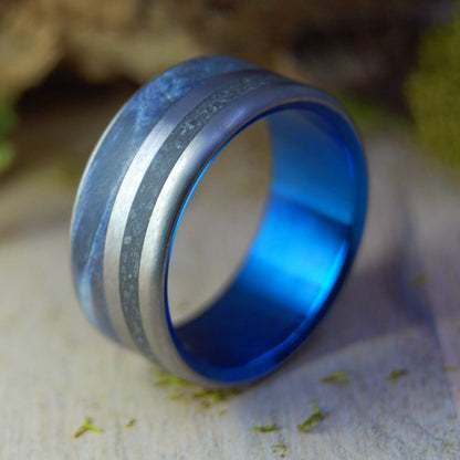 Iceland Blue Blue | Men's Blue Box Elder Wood, Icelandic Sand & Titanium Wedding Ring - Minter and Richter Designs