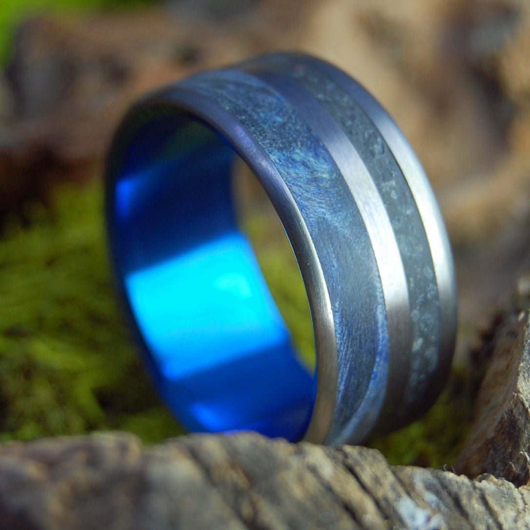 Iceland Blue Blue | Men's Blue Box Elder Wood, Icelandic Sand & Titanium Wedding Ring - Minter and Richter Designs