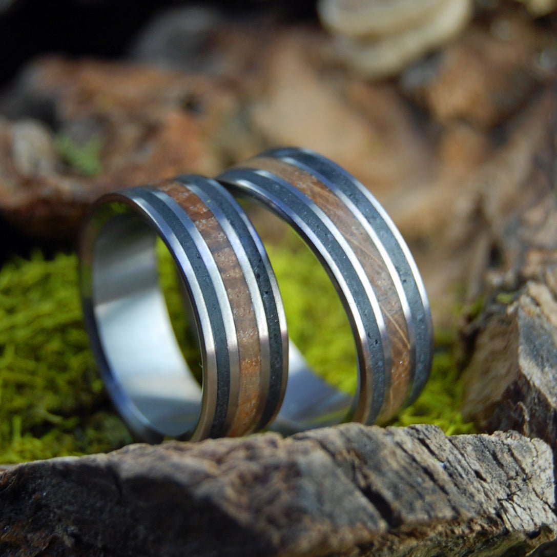 Iceland Loves Whiskey | Icelandic Lava And Whiskey Barrel - Unique Wedding Ring - Minter and Richter Designs