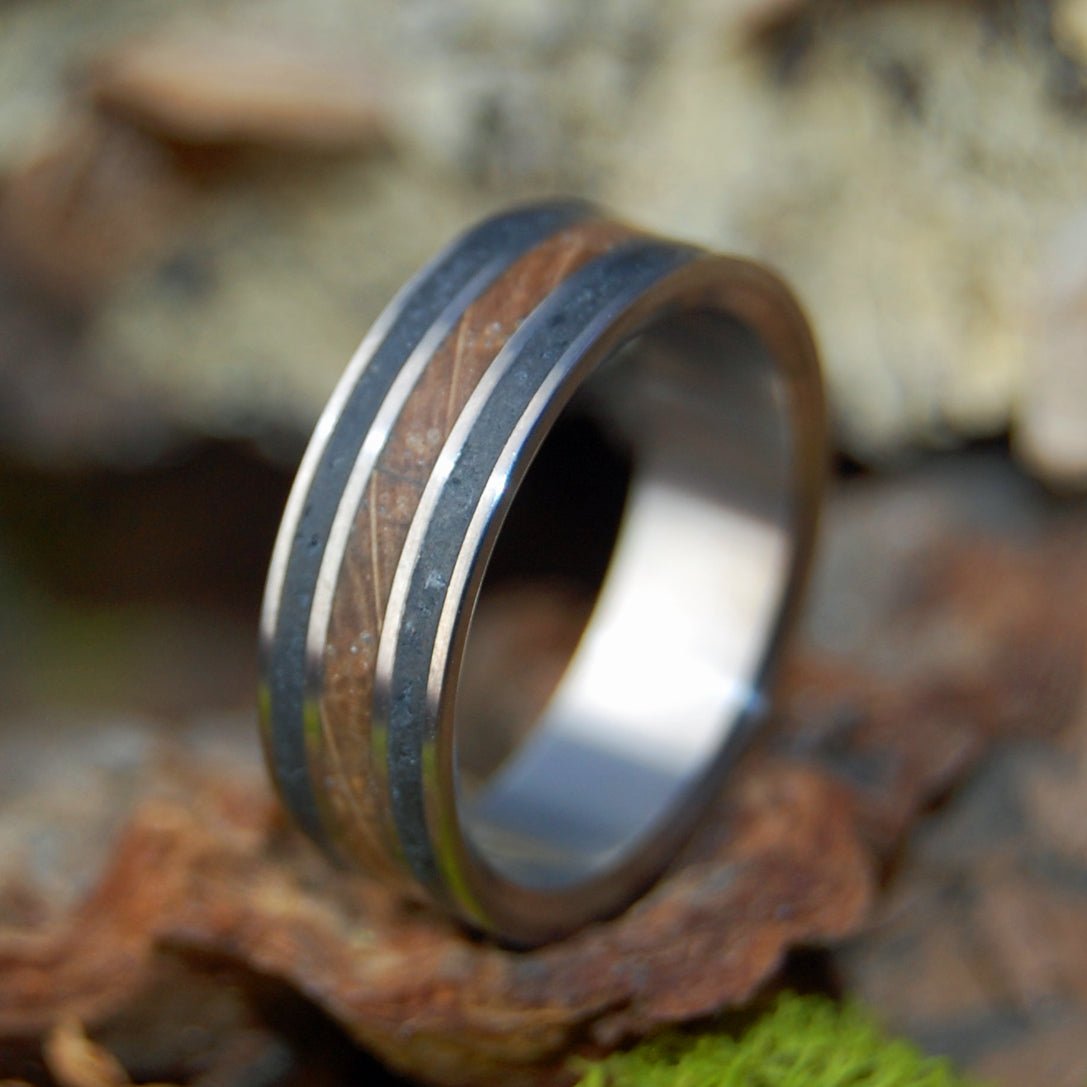 Iceland Loves Whiskey | Men's Icelandic Lava, Whiskey Barrel & Titanium Wedding Ring - Minter and Richter Designs