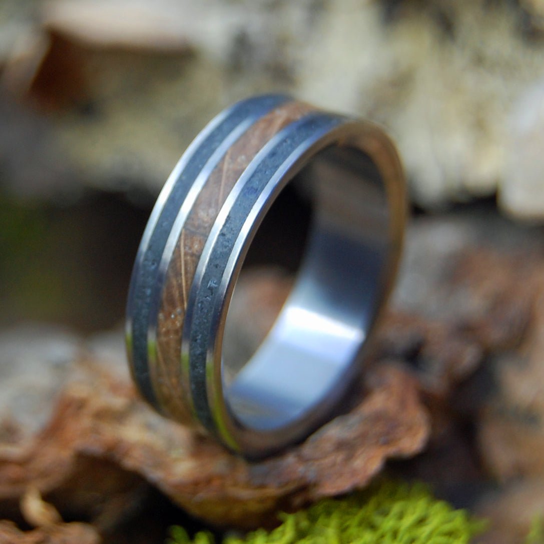 Iceland Loves Whiskey | Men's Icelandic Lava, Whiskey Barrel & Titanium Wedding Ring - Minter and Richter Designs