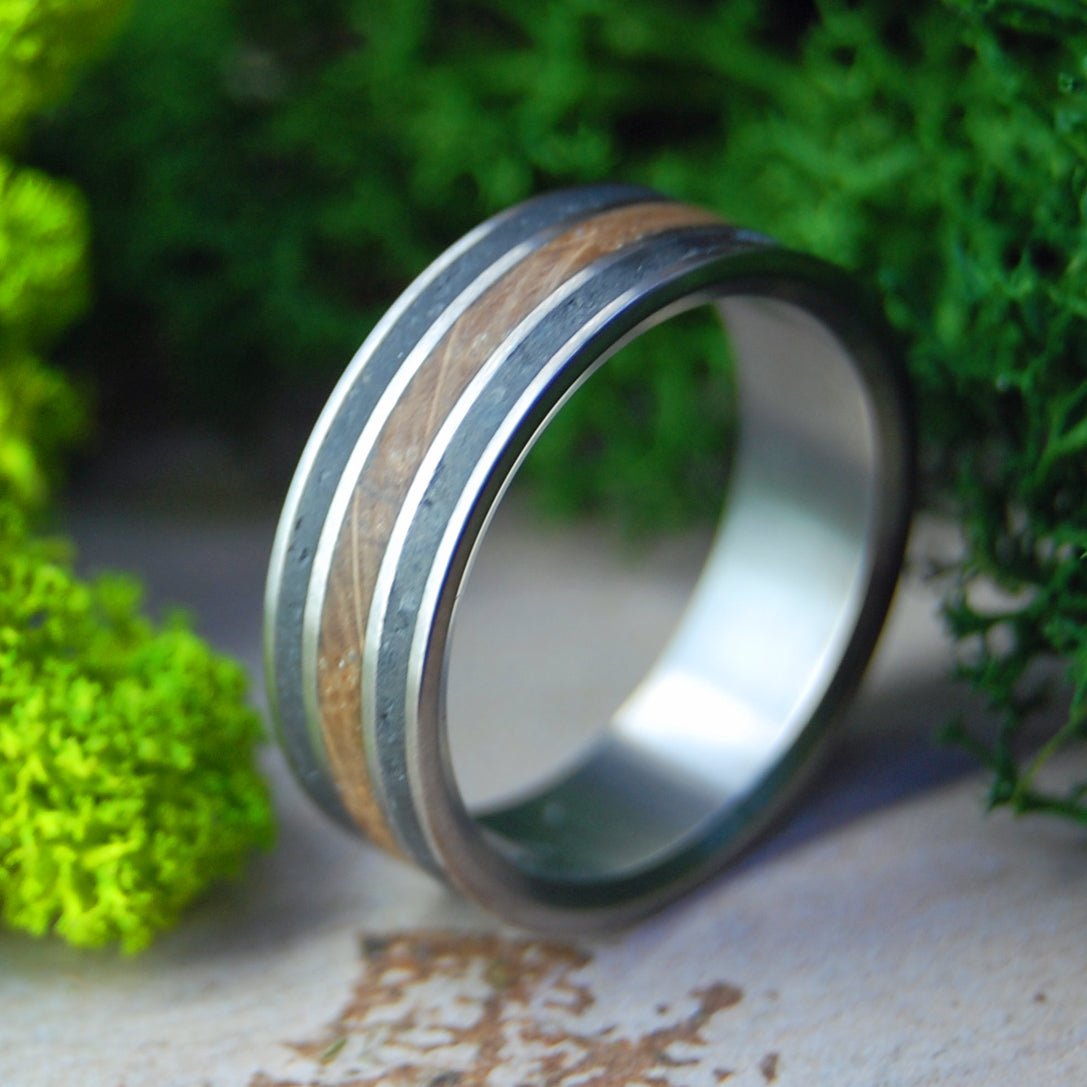 Iceland Loves Whiskey | Men's Icelandic Lava, Whiskey Barrel & Titanium Wedding Ring - Minter and Richter Designs