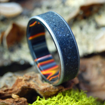 Icelandic 1973 Lava Eruption | Men's Icelandic Lava, Solar Flare Resin & Titanium Wedding Ring - Minter and Richter Designs