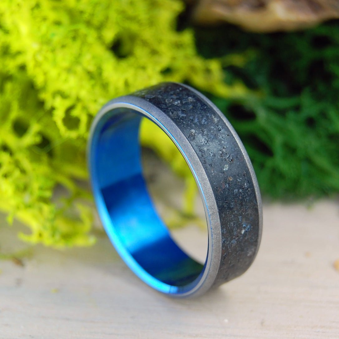 Icelandic Blue Eruption | Men's Beach Sand, Lava & Titanium Wedding Ring - Minter and Richter Designs