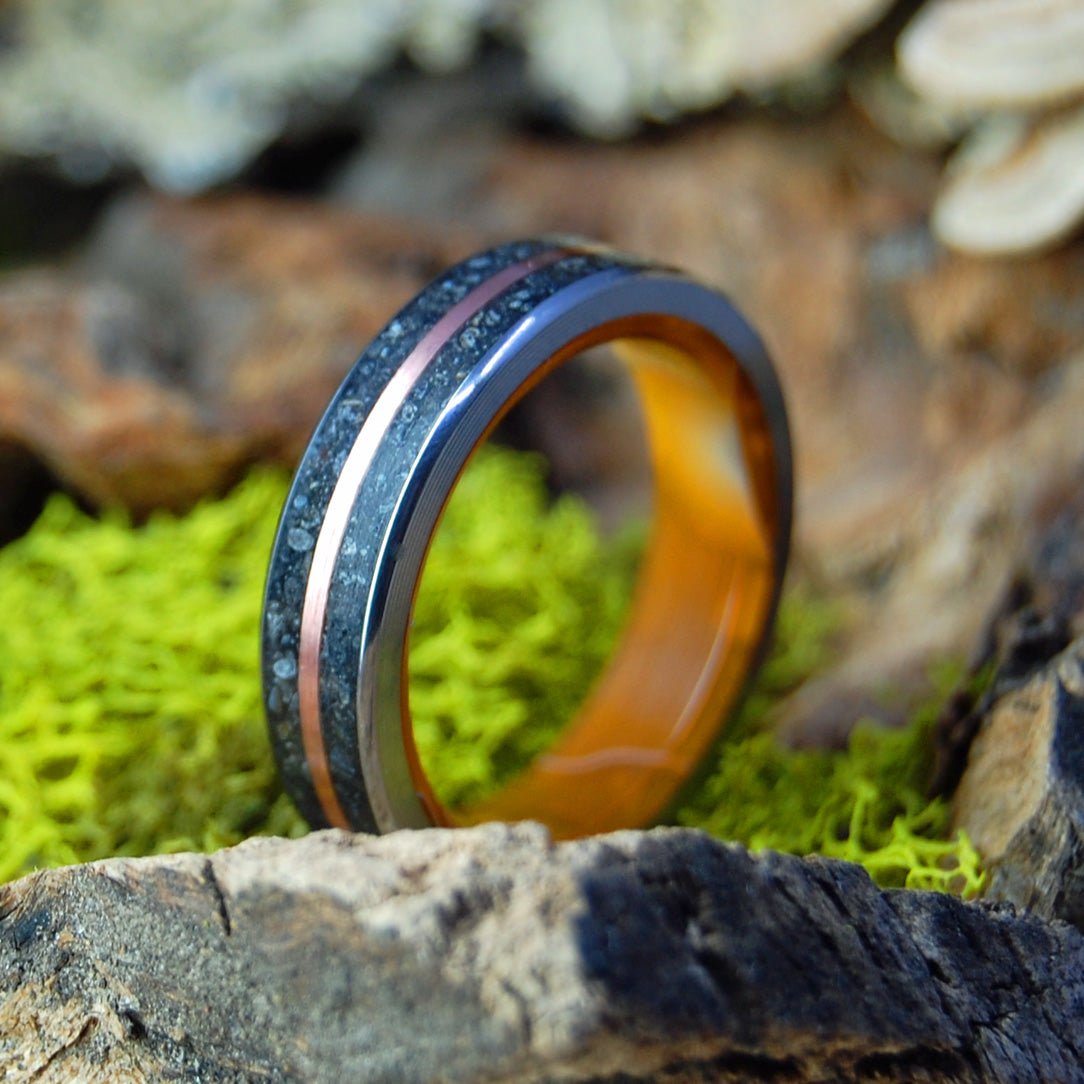 Icelandic Copper Mine | Men's Copper, Icelandic Lava, Orange Aquatic Resin & Titanium Wedding Ring - Minter and Richter Designs