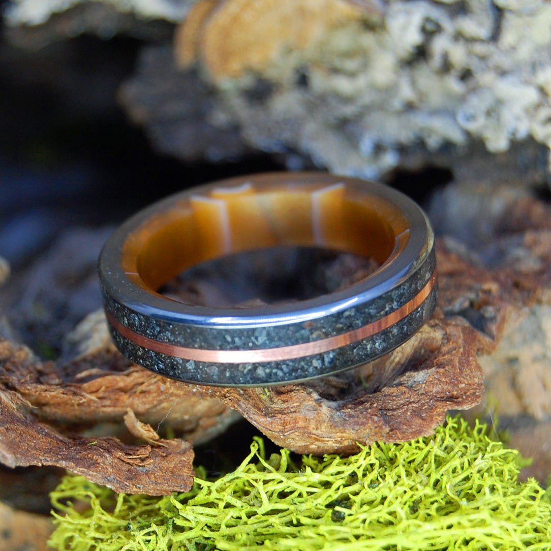 Icelandic Copper Mine | Men's Copper, Icelandic Lava, Orange Aquatic Resin & Titanium Wedding Ring - Minter and Richter Designs