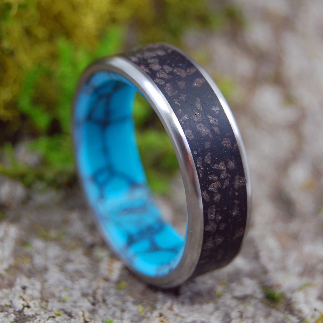 Icelandic Diamond Beach | Men's Turquoise, Icelandic Beach Sand & Titanium Wedding Ring - Minter and Richter Designs