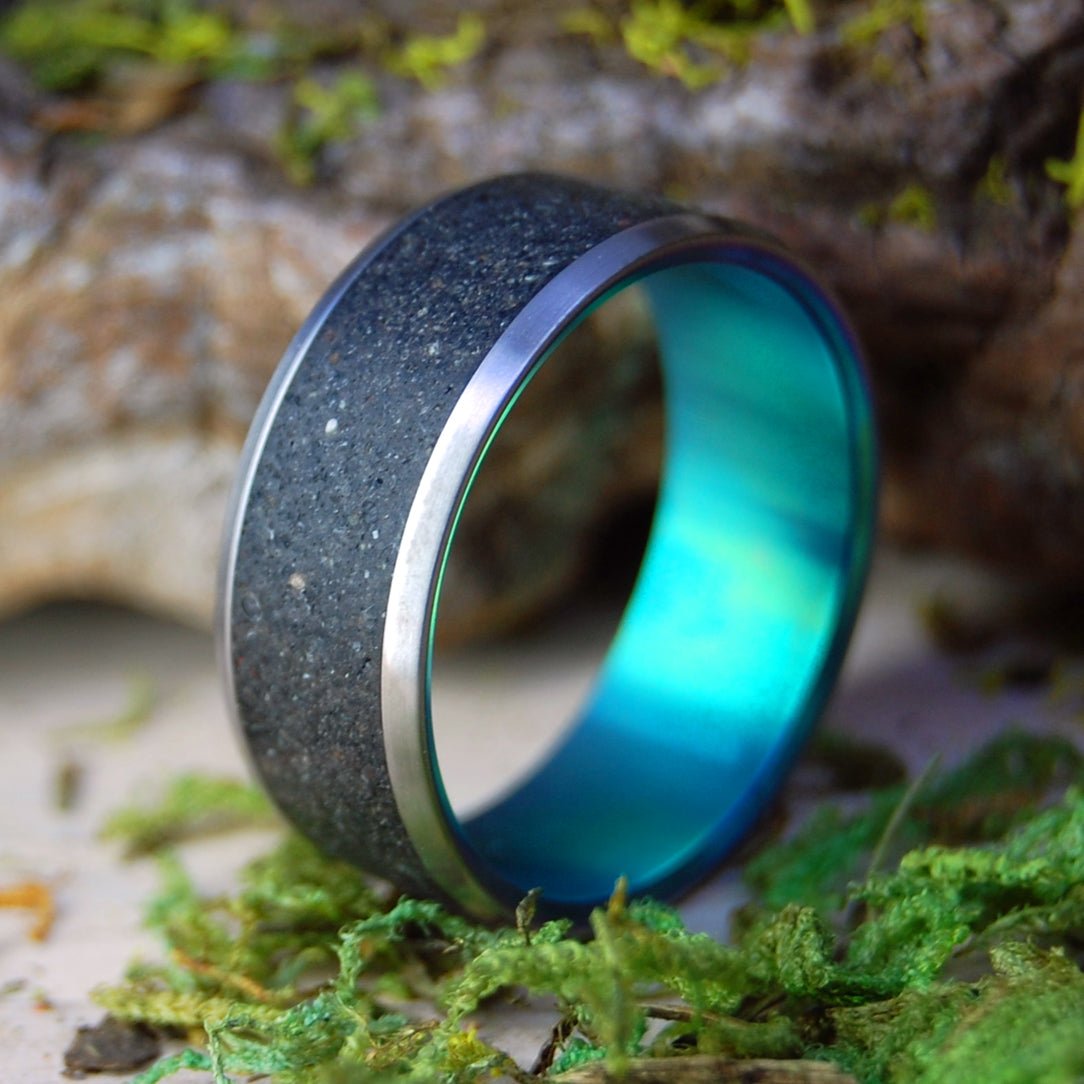 Icelandic Green Aurora | Men's Beach Sand, Lava & Titanium Wedding Ring - Minter and Richter Designs