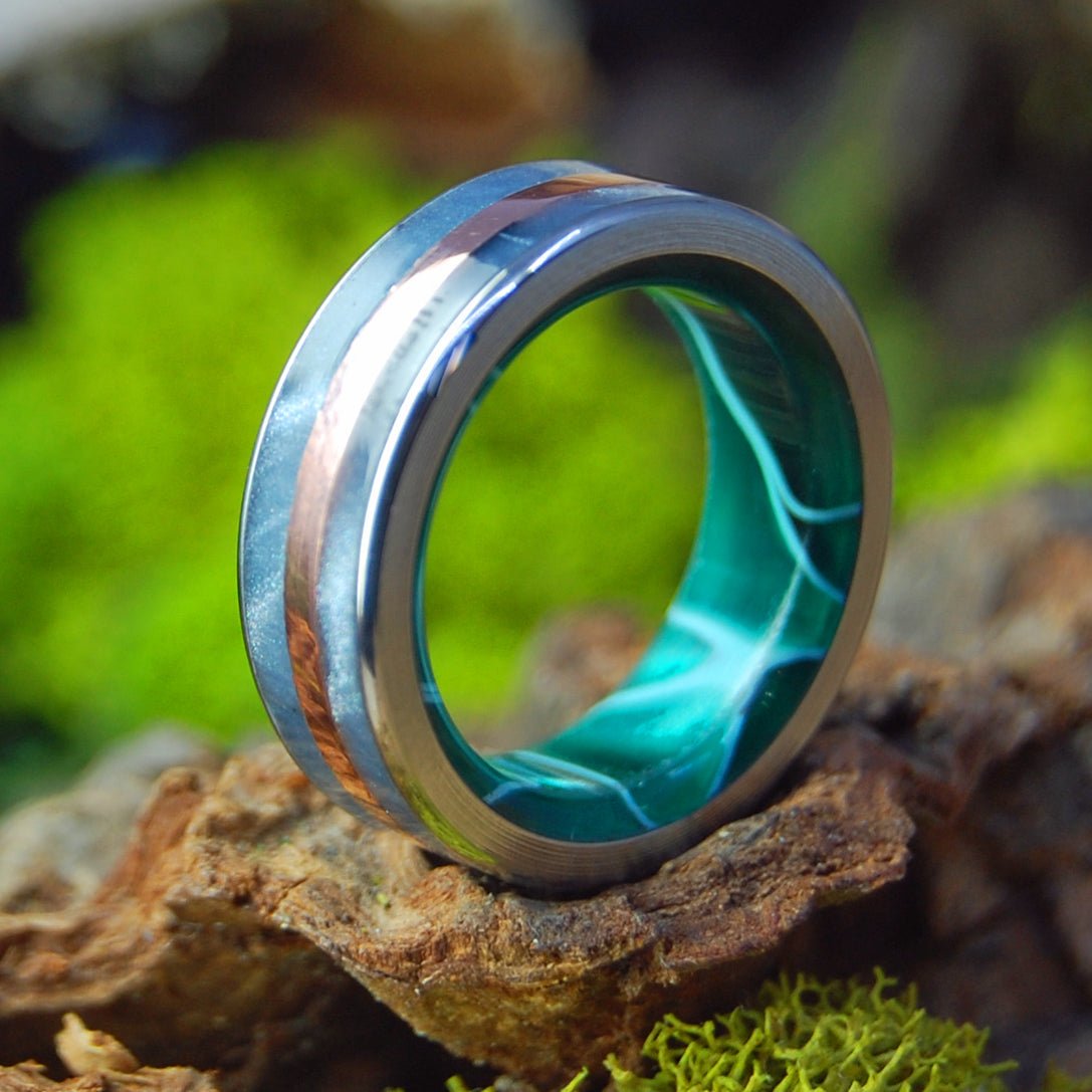 Icelandic Green Lava Burst | Size 5 At 6.4mm | Copper | Titanium Wedding Ring | On Sale - Minter and Richter Designs