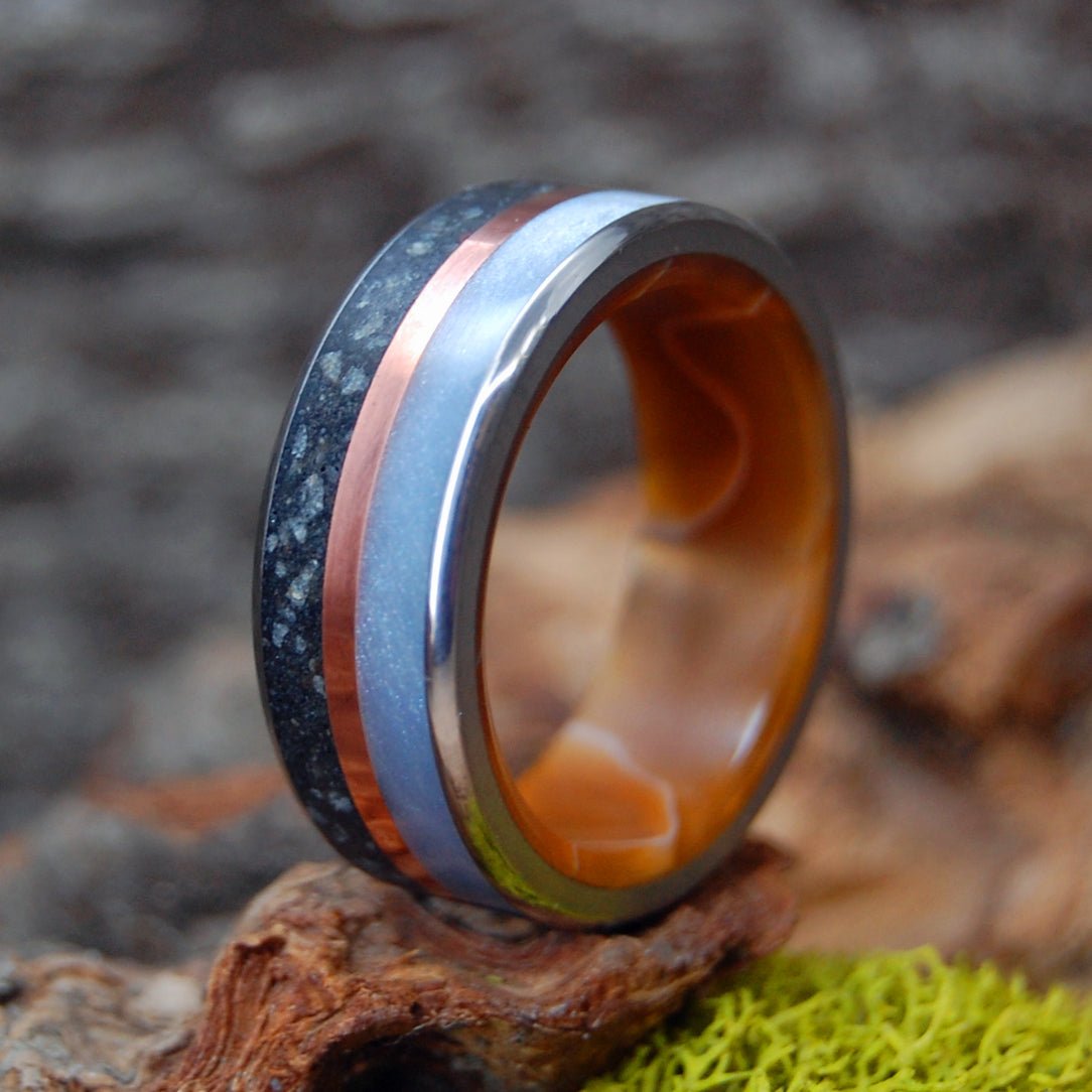 Icelandic Lava Aquatic | Men's Copper, Gray Marbled Opalescent, Icelandic Lava & Titanium Wedding Ring - Minter and Richter Designs