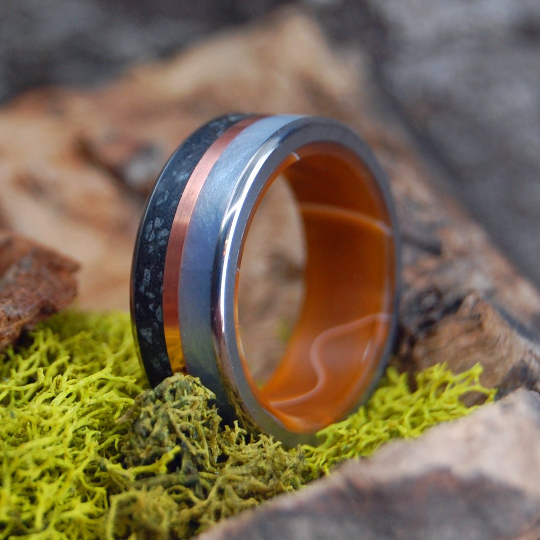 Icelandic Lava Aquatic | Men's Copper, Gray Marbled Opalescent, Icelandic Lava & Titanium Wedding Ring - Minter and Richter Designs