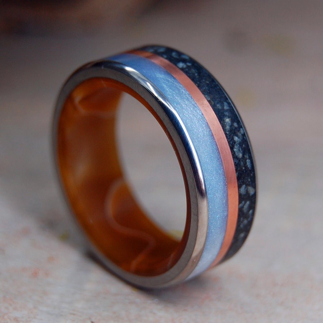 Icelandic Lava Aquatic | Men's Copper, Gray Marbled Opalescent, Icelandic Lava & Titanium Wedding Ring - Minter and Richter Designs