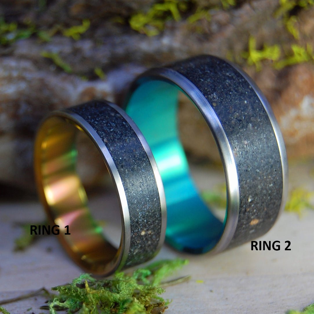 Icelandic Lava Aurora And Sunset| Icelandic Volcanic Beach Sand And Lava - Unique Wedding Ring - Minter and Richter Designs