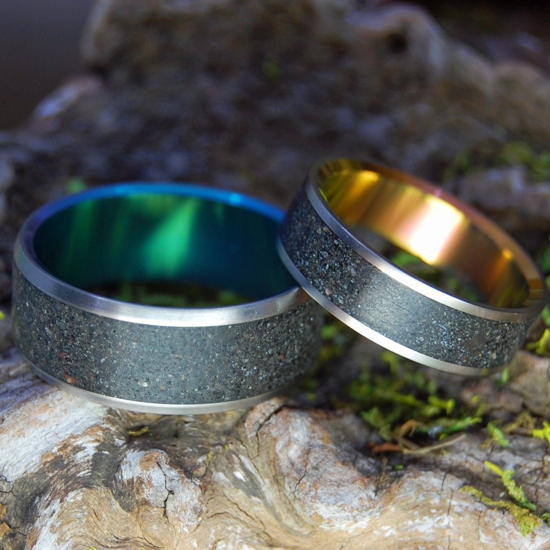 Icelandic Lava Aurora And Sunset| Icelandic Volcanic Beach Sand And Lava - Unique Wedding Ring - Minter and Richter Designs