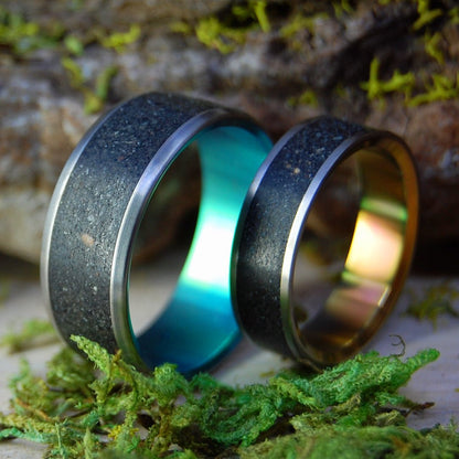 Icelandic Lava Aurora And Sunset| Icelandic Volcanic Beach Sand And Lava - Unique Wedding Ring - Minter and Richter Designs