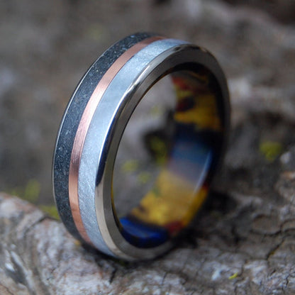 Icelandic Lava Burst | Men's Copper, Gray Marbled Opalescent, Icelandic Lava & Titanium Wedding Ring - Minter and Richter Designs