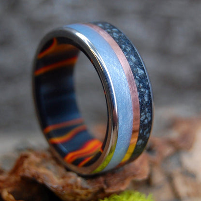 Icelandic Lava Solar Flare | Men's Copper, Gray Marbled Opalescent, Icelandic Lava & Titanium Wedding Ring - Minter and Richter Designs