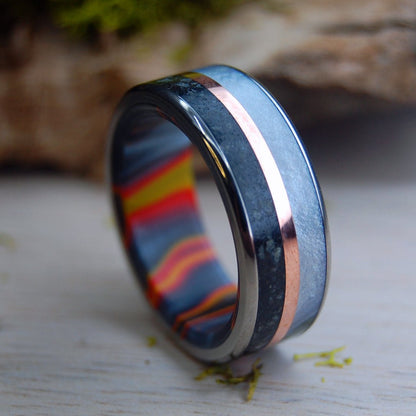 Icelandic Lava Solar Flare | Men's Copper, Gray Marbled Opalescent, Icelandic Lava & Titanium Wedding Ring - Minter and Richter Designs